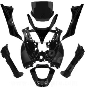 KIT CARROSSERIE ADAPT. PIAGGIO MP3 125 / 250 / 300 / 400 / 500CC (2008 - 2013) NOIR BRILLANT (8 PIECES)