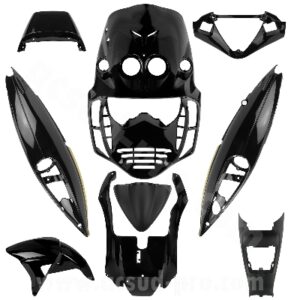 KIT CARROSSERIE ADAPT. MALAGUTI F12 LC NOIR BRILLANT 2002-2006 (9 PIECES)